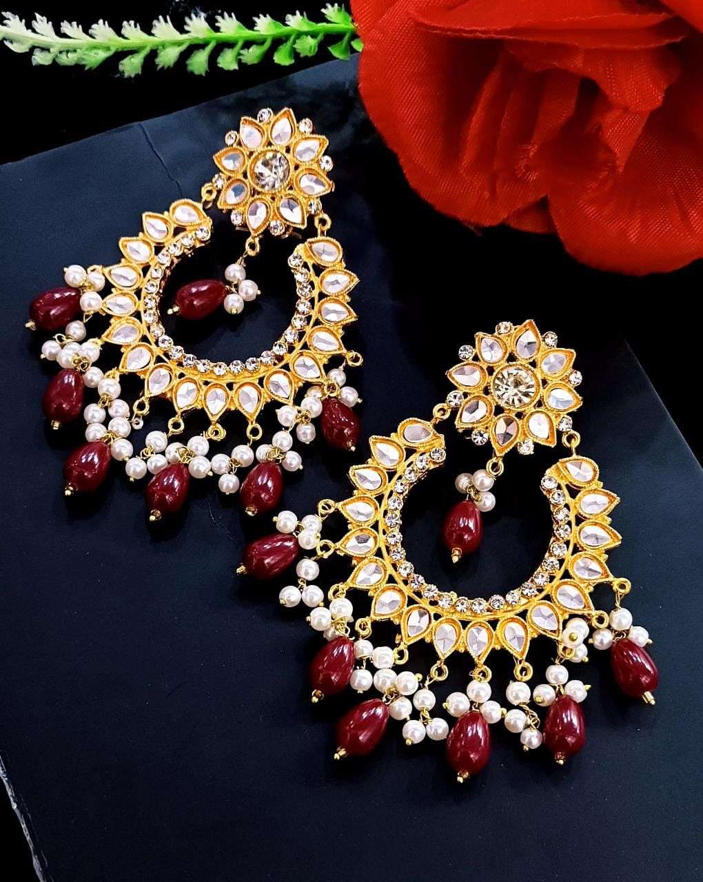 Stone Fancy Party Wear Earrings | Indian Fashion Jewelry | Exotic India Art-sgquangbinhtourist.com.vn